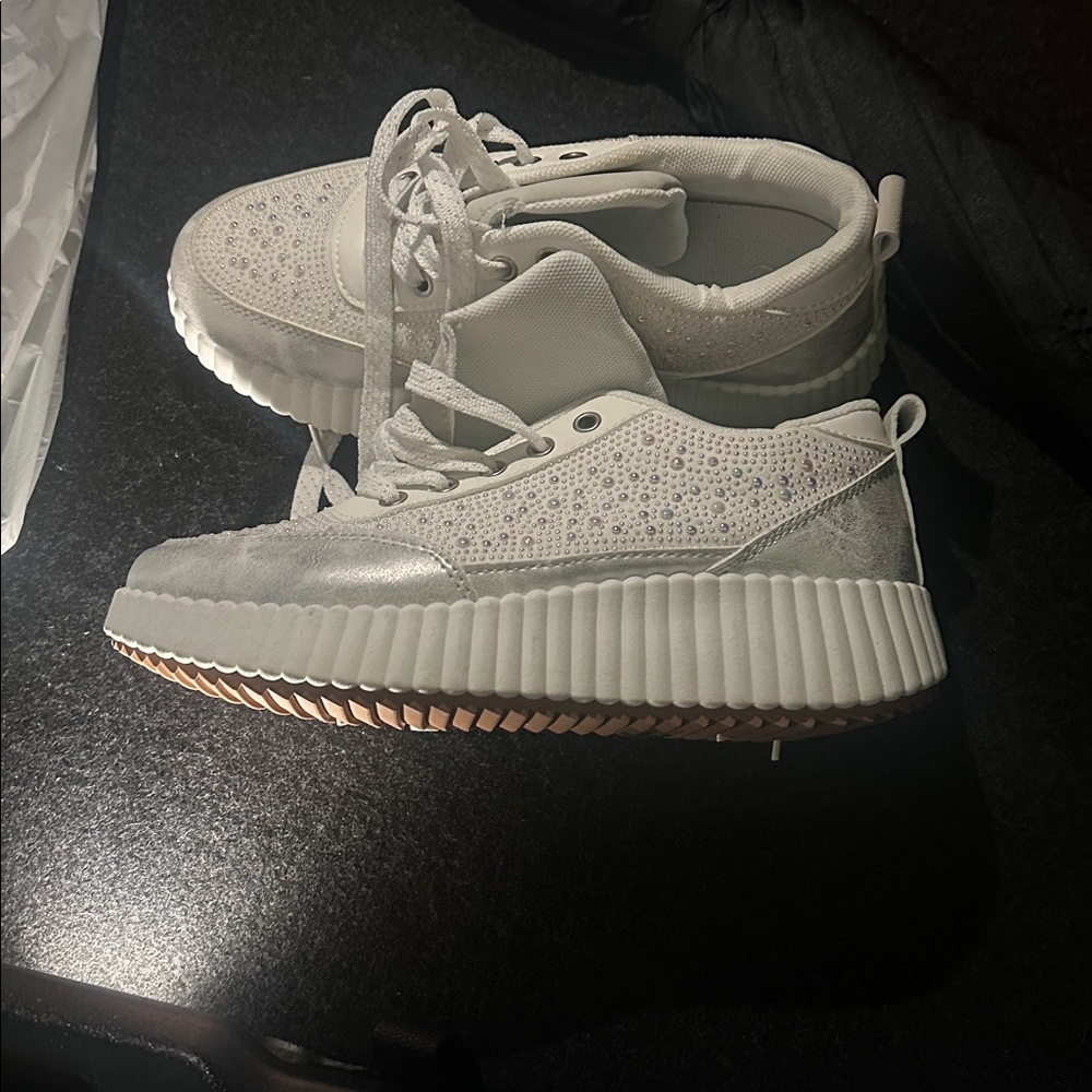 Stylish White and Silver Sneakers